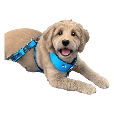 a focused dog with collar sticker