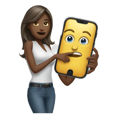 woman showing big phone sticker