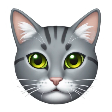 liegende graue Katze, mit grün gelben Augen, Kopf auf ihren forderen Pfötchen, mit gekringeltem Schwanz sticker