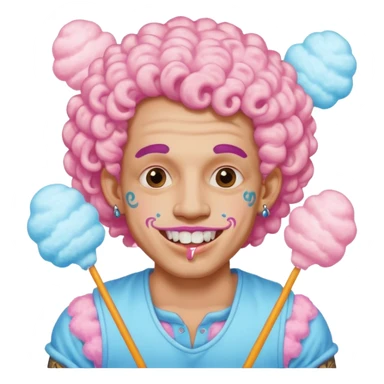 very cheerful colorful puffy curly haired man made out of cotton candy wearing teeth-braces and tattoos and face tattoos just face  sticker