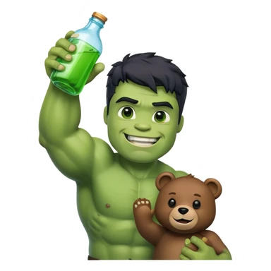 Hulk holding bear bottle hand up and smile hulk hear black  sticker