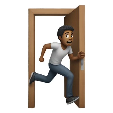 man running out a door sticker