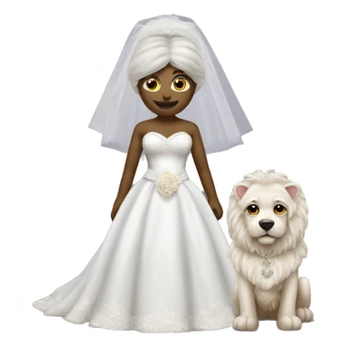 Bichon dress as bride marrying a lion sticker