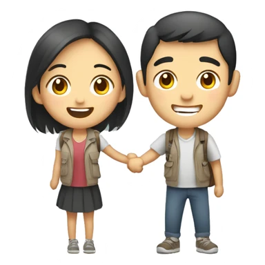 Cute young  Asian couple excitedly traveling  sticker