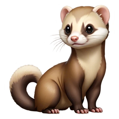 Cinematic Noble sable ferret Portrait Emoji, Poised and dignified, with a sleek, elongated body and a distinct sable ferret head featuring a pointed snout, small, rounded ears, and intelligent, beady eyes, covered in soft, sleek fur with natural brown and cream hues, Simplified yet sharp and sophisticated features, highly detailed, glowing with a warm, natural glow, high shine, exuding an air of quiet confidence, focused and watchful, soft glowing outline, capturing the essence of a clever and majestic sable ferret that feels as though it could leap from the screen with effortless grace! sticker