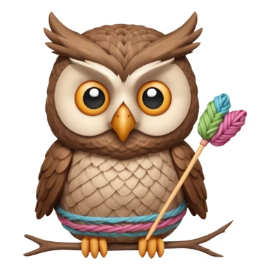 knitting owl portrait, head and shoulders only, cute owl holding knitting needles and yarn, cozy expression, warm handmade vibe, soft feathers, 3D cartoon style, mobile game icon style, clean background, no text, no watermark
 sticker