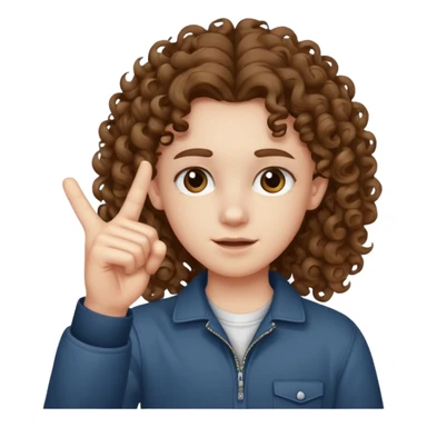 Pale young teenager with curly brown hair giving middle finger sticker