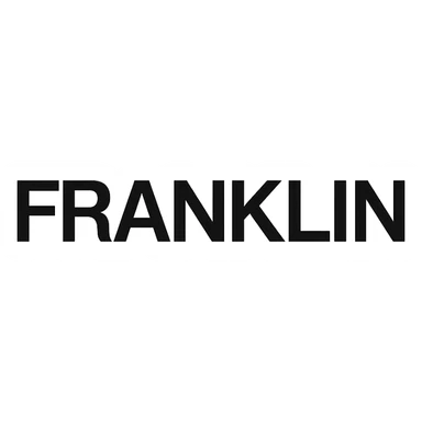 word mark of 'FRANKLIN' in all uppercase, Helvetica-style startup font, minimalist, pure black sticker