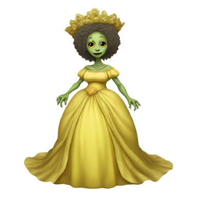 Pregnant reptilian alien woman, full body, in victorian jellow elegant dress, have a crown sticker