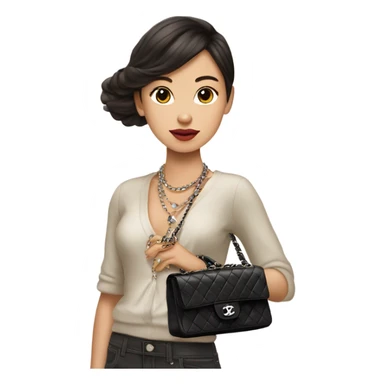 Brunnete Chanel Asian Girl with Birkin bag and Chanel necklace sticker