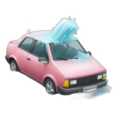 coche en un lavado de coches con agua y espuma  sticker