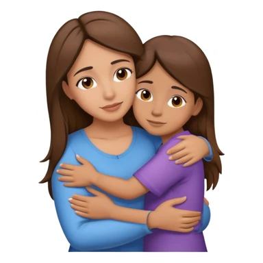 Hispanic mother hugging daughter with straight brown hair hugging sticker