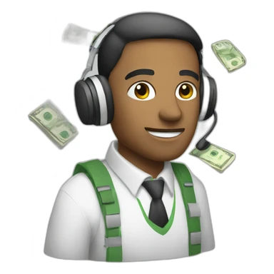 man with headset and money sticker