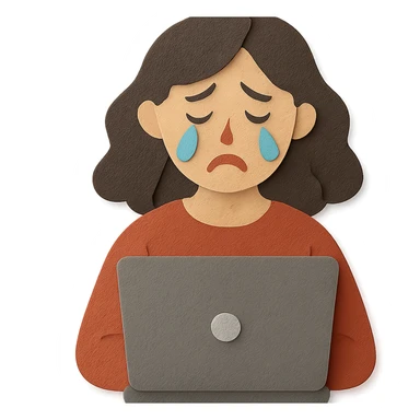 paper craft style crying woman with laptop sticker