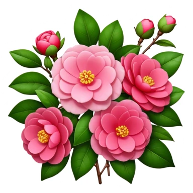 big bouquet Camellia flower, stem, leaf, more flower sticker