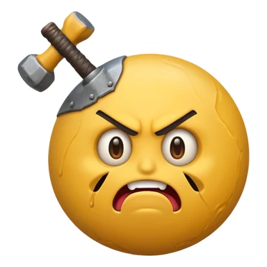 standard yellow emoji sphere with furious and dumb expression gripping a sledgehammer sticker