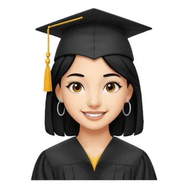 teenage girl emoji with black hair, bold makeup, nose piercing, wired earpods, celebrating high school graduation sticker