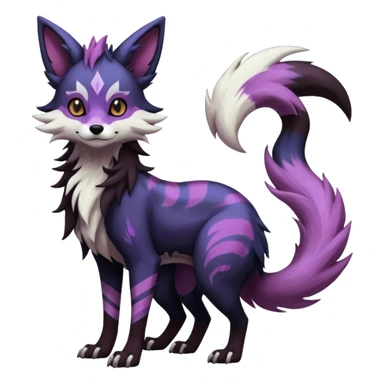  hyper-realistic cool edgy dark black purplish blackish edgy fantasy ethereal feline-vernid-sergal-monster-furret-Lycanroc-umbreon-fursona animal creature full body with intricate markings  sticker