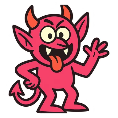pink devil with funny and exaggerated facial expression sticker