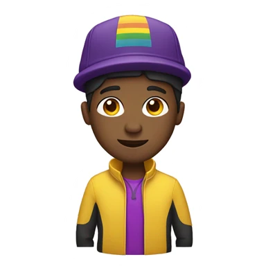 Black gay man with yellow jacket and purple hat sticker