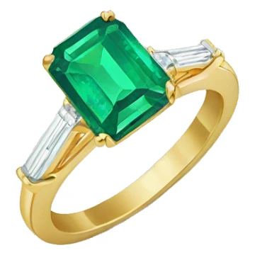 Emerald diamond engagement ring with gold band sticker