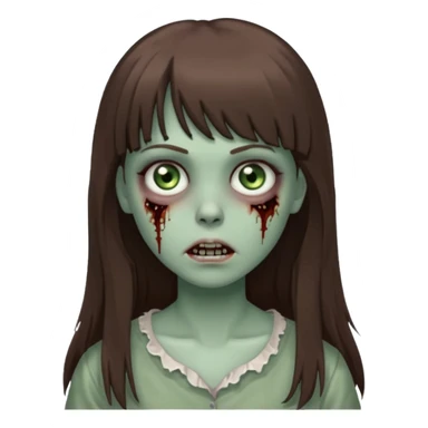 zombie girl with gray-green eyes and long brown hair with bangs sticker