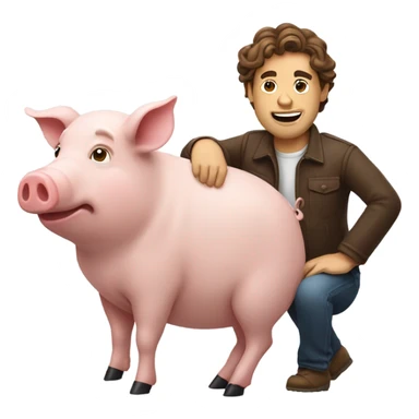 Man with wavy brown hair riding a pig sticker