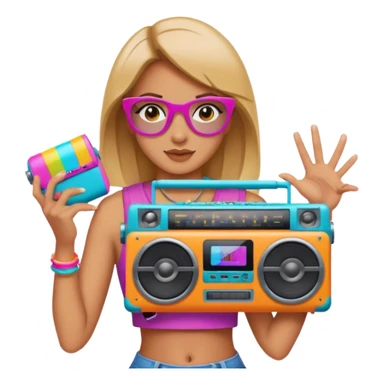 woman holding colorful boombox sticker