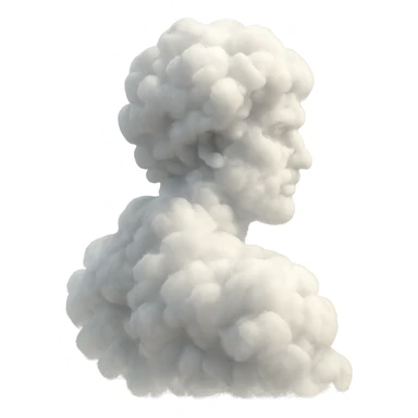 person fully made of voluminous clouds, shoulder view, looking straight, no background sticker