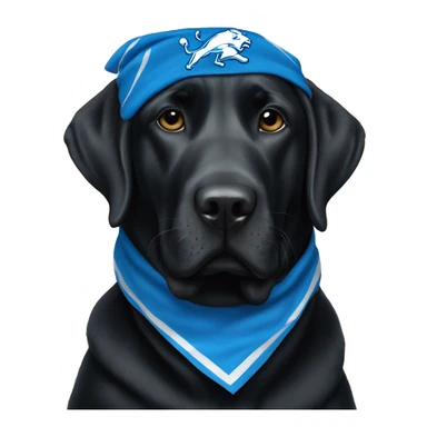 Large Black Lab dog in a Detroit Lions bandana  sticker