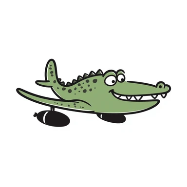hand-drawn and playful crocodile as a bomber plane sticker
