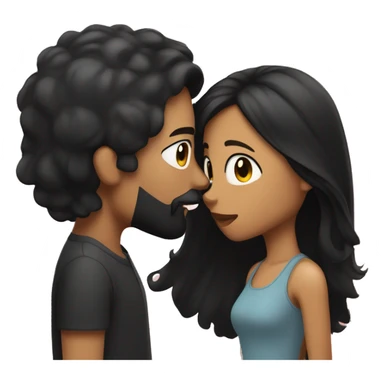 Medium skinned toned short bearded man with black hair kissing medium skin toned girl with black long hair sticker
