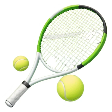 A tennis racket and a ball placed on a grassy court, with the net visible in the background. The scene captures the elegance and energy of the sport, with a vibrant green court and soft sunlight highlighting the equipment. sticker