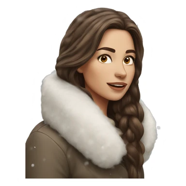 Realistic gorgeous long brown hair Polish woman in snow  sticker