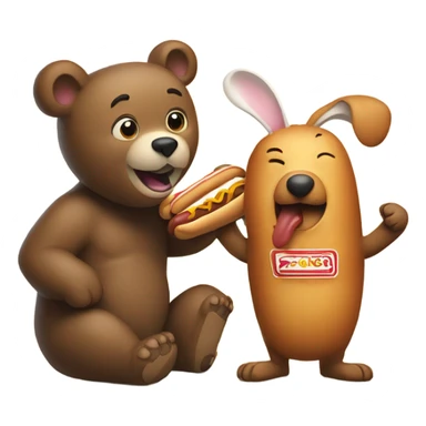 A bear with a hot dog and a bunny   sticker