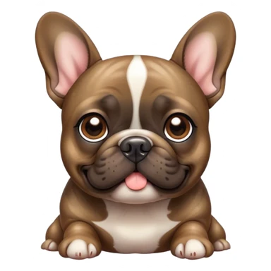 Cinematic Cute Brindle French Bulldog Portrait Emoji, Head tilted playfully and inquisitively, featuring a glossy brindle coat with a smooth texture and delicate fawn highlights, round, sparkling dark eyes filled with curiosity, Simplified yet irresistibly adorable features, highly detailed, glowing with a warm, friendly glow, high shine, affectionate and lively, stylized with a touch of whimsy, bright and endearing, soft glowing outline, capturing the essence of a mischievous yet loving companion, so playful it feels like it could prance out of the screen and into your arms! sticker
