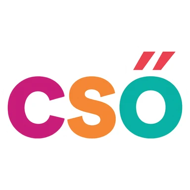 colorful modern text image with the word 'cső' in the center, varied colorful fonts, no emoji or face sticker