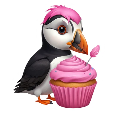 pink head feathers puffin eating pink muffin sticker