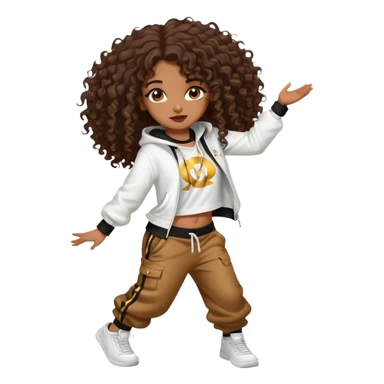 Dancing brown girl with long darn brown curly hair hip hop sticker