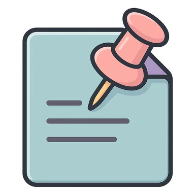 document push pin, square shape, thin clean outlines, soft rounded shapes, pastel palette #98B5BC, #B5B3C1, #C9A3C9, #E4C0CA, #F7DCD1, #F7C0AA, detailed shadows and highlights, soft lighting, transparent background sticker