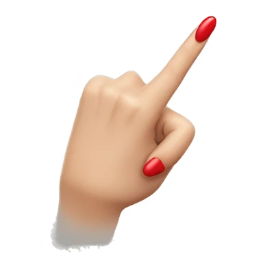 woman hand pointing index finger, red nail varnish. top of the hand is showing sticker