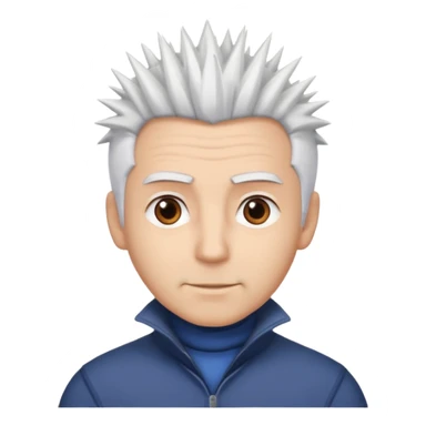 A light-skinned man with spiky white hair, brown eyes, and a slight smile. sticker