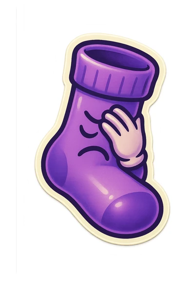 A purple sock with a facepalming gesture, representing facepalm or disappointment. sticker