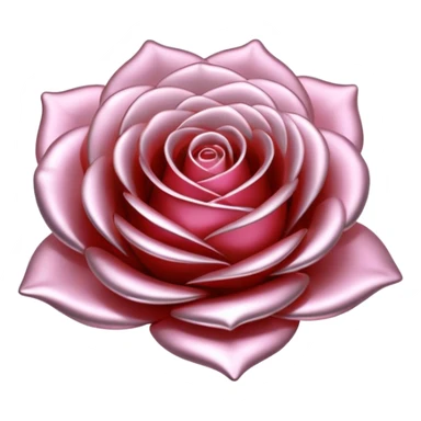 A rose emoji made of liquid silver metal, smooth metallic petals, reflective chrome surface, soft gradients, elegant shape, minimalistic iOS emoji style, centered, clean white background, realistic highlights, no text sticker