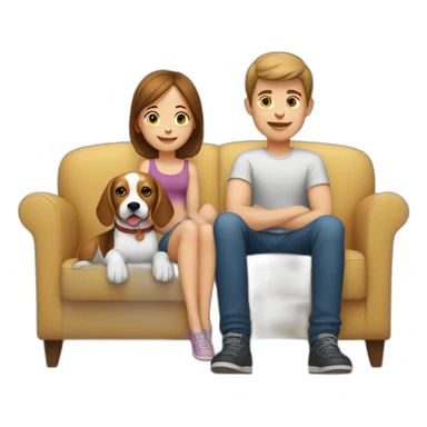 Brown hair White boy and girl and beagle Sit on couch sticker
