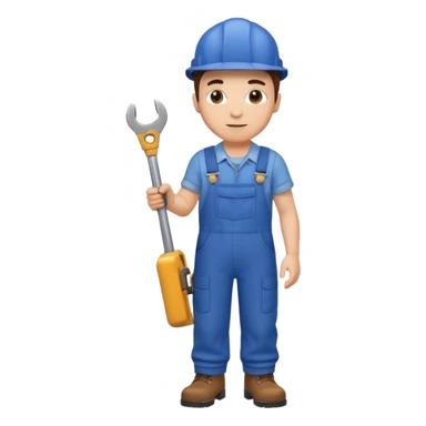 railway engineer in overalls, boots, holding a spanner sticker