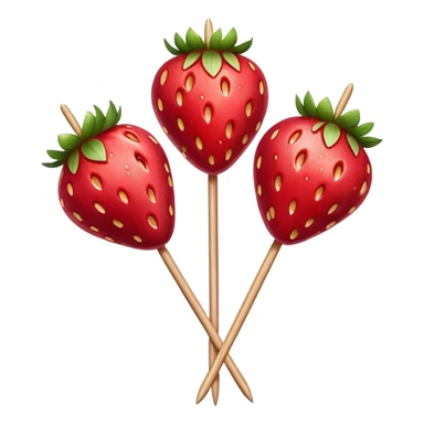 three strawberries on a wooden skewer coated in shiny sugar glaze sticker