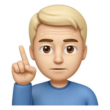 iOS-style 3D emoji: a person with slightly furrowed eyebrows, serious expression, head tilted forward, index finger raised and wagging, with motion lines around the finger to show movement sticker