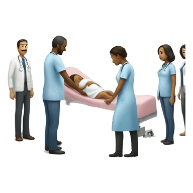 a woman gives birth and doctors stand nearby sticker