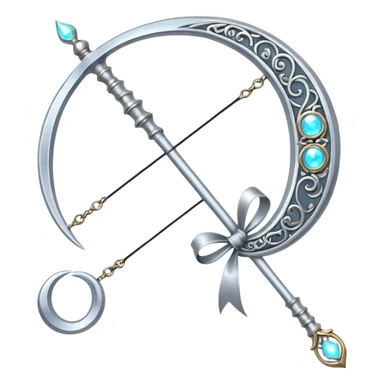 bow weapon, Elegant silver bow weapon with glowing string, crescent-moon motifs. sticker